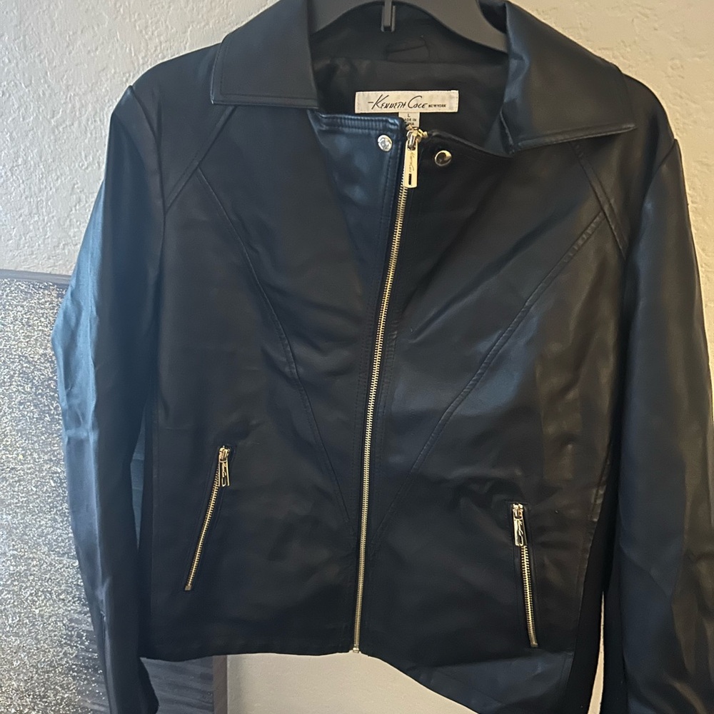 Kenneth Cole New York Black Leather Jacket Moto Style